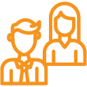 Two outlined figures stand against a white background.