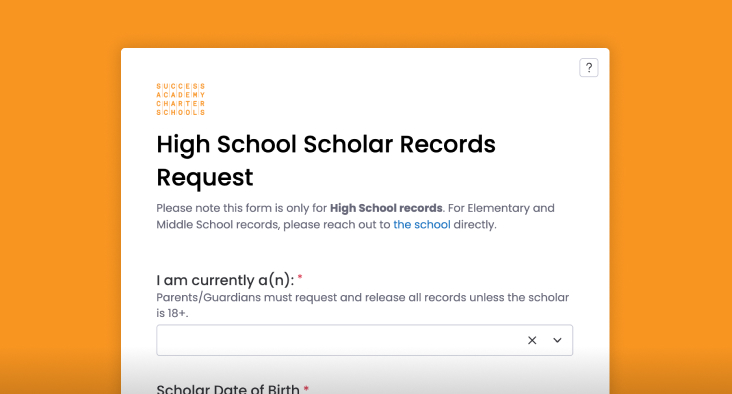 A screenshot of a form request with the heading High School School Records Request.